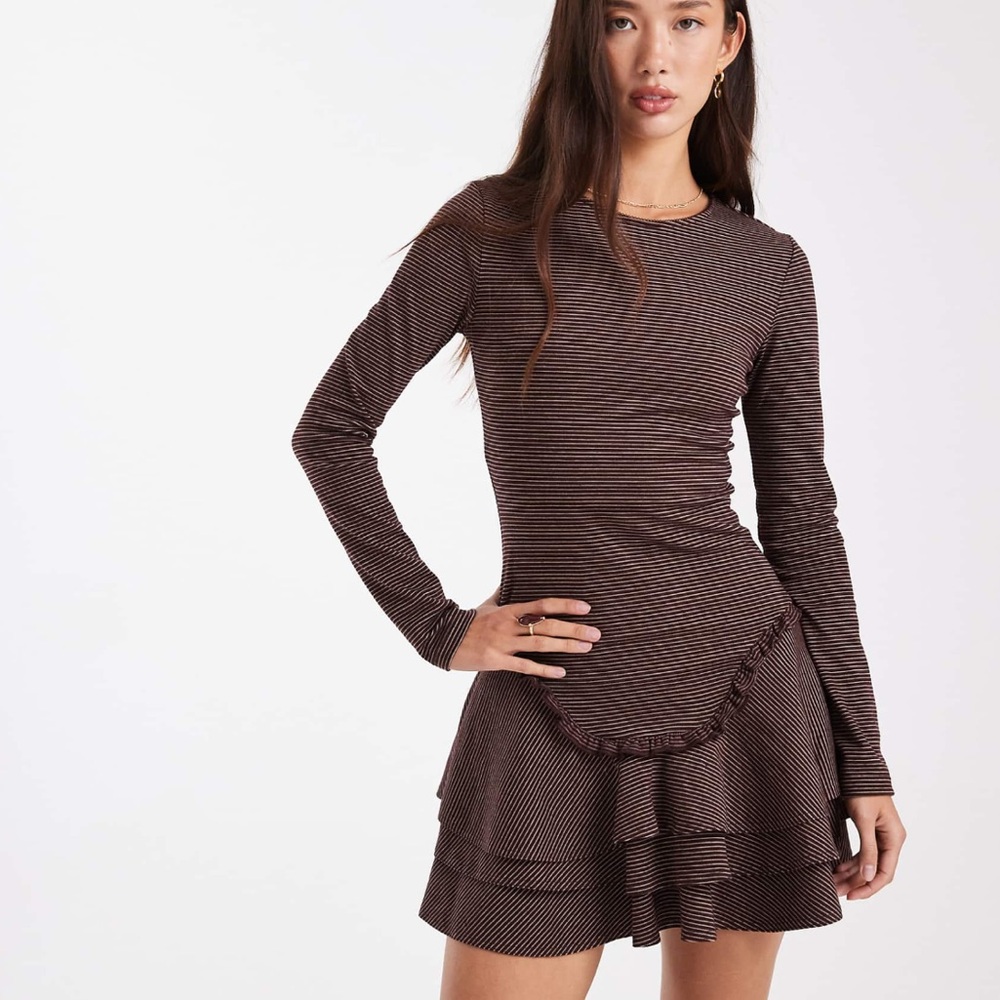 Striped Brown Long Sleeve Dress